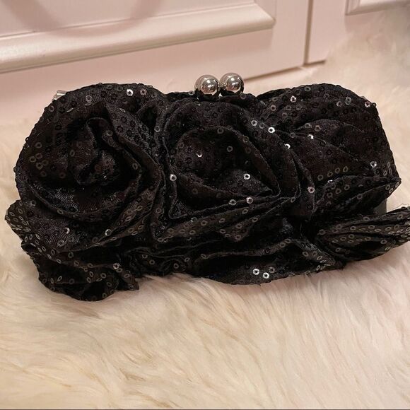 Vintage Rose Sequin Clutch Crossbody Black - Picture 2 of 8